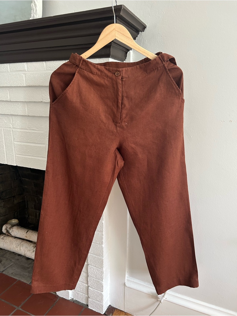 Nygard Collection Linen Pants in Rust Brown